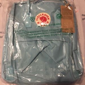 Unopened light blue fjallraven kanken backpack